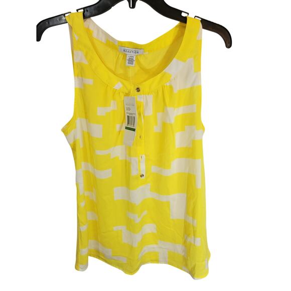 NWT Kenneth Cole Reaction Yellow Geo Casual Tank Top Women's Size Large - Picture 1 of 11